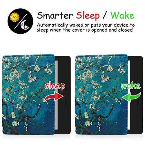 GOVTVA Stand Soft Case for 7 Inch Kindle Oasis (10th Generation, 2019 Release and 9th Generation, 2017 Release) with Double Hand Strap/Auto Sleep & Wake/Magnetic Closure (Apricot Blossom) 3