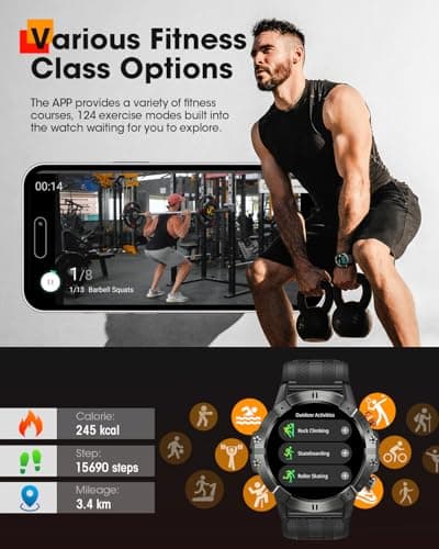 Smart Watches for Men, Bluetooth Call Military Smart Watch, Waterproof Fitness Tracker with Heart Rate/Blood Oxygen/Sleep Monitor/124 Sports Modes, Tactical Watch for Android Phones & iPhone (Black) 3