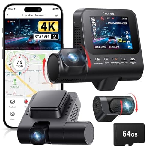 Dash Cam Front and Rear: 4K+1080P+1080P 3 Channel Dash Camera for Cars, STARVIS 2 Sensor Dash Camera with HDR Night Vision, 24H Parking Mode Car Camera with GPS, Free 64GB Card