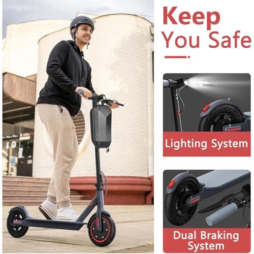 Maxshot Electric Scooter, 8.5" /10" /14" Tire, 16/19/22 Mph Top Speed, 12/16/21/27/28/49/50 Miles Long Range, Folding Escooter for Adults and Kids with Seat Bag, Dual Braking, Dual Suspension, App 3