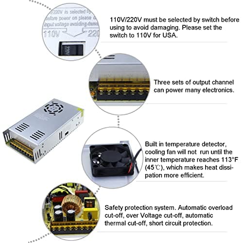 ALITOVE AC 110V/220V to DC 12V 30A 360W Universal Regulated Switching Power Supply Transformer Adapter LED Driver for LED Strip, CCTV Camera System, Radio 3