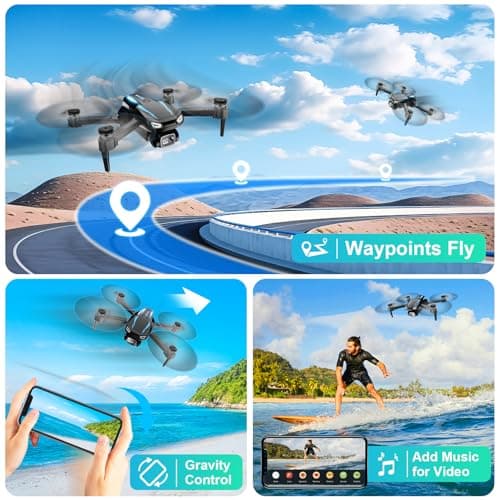 Drone with Camera, 1080P HD FPV Foldable Drone for Kids Adults Beginners, Brushless Motor RC Quadcopter with Stable Hover, Gestures Selfie, Waypoint Fly, 3D Flips, One Key Start, 2 Batteries 4