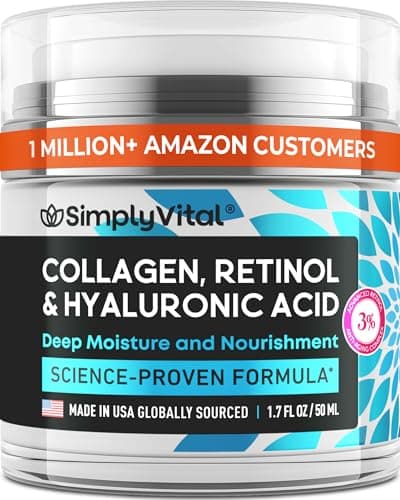 SimplyVital Collagen, Retinol & Hyaluronic Acid Cream - Anti-Aging Face Moisturizer for Face, Firming Skin Care Neck & Décolleté - Made in USA, Daily Moisturizer Face Cream Day & Night - 1.7 fl.oz.
