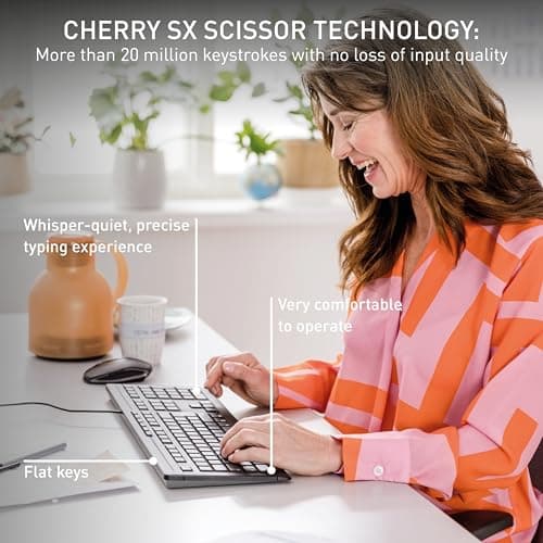 Cherry Stream Keyboard Wired USB SX Scissors Mechanism QWERTY Whisper-Quiet Silent Keystroke for Home Office, Work or Personal Computer. Black 2