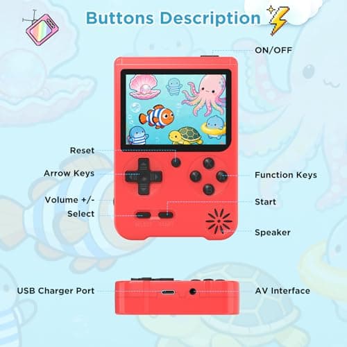 Handheld Games for Kids, Preloaded 500 Retro Classic Video Games, Portable Arcade Handheld Game Console with 3'' IPS Screen and Rechargeable Battery, Mini ravel Game system， Gifts for Boys Girls (red) 5