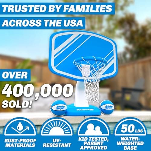 GoSports Splash Hoop Swimming Pool Basketball Game, Includes Poolside Water Basketball Hoop, 2 Balls and Pump – Choose Your Style 4