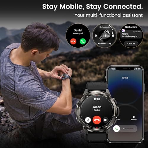 AMAZTIM GPS Smart Watch for Men, 6 Satellite Positioning, Compass, Stainless Steel Body, 50M Waterproof, 470mAh Extra-Large Battery, Answer/Make Call, 1.43" AMOLED Screen, Compatible for Android iOS 3