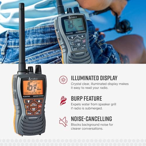 Cobra MR HH350 FLT Handheld Floating VHF Marine Radio - 6 Watt, Submersible, Noise Cancelling Mic, Backlit LCD Display, NOAA Weather, and Memory Scan, Grey 4