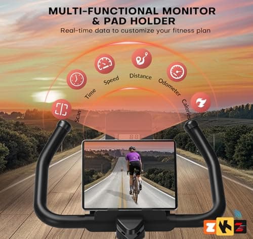 Exercise Bike, Adjustable Magnetic Resistance Stationary Bikes for Home with App Compatible, Silent Indoor Cycling Bike with 350lbs Weight Capacity Comfortable Seat, Digital Monitor & Phone Mount 4