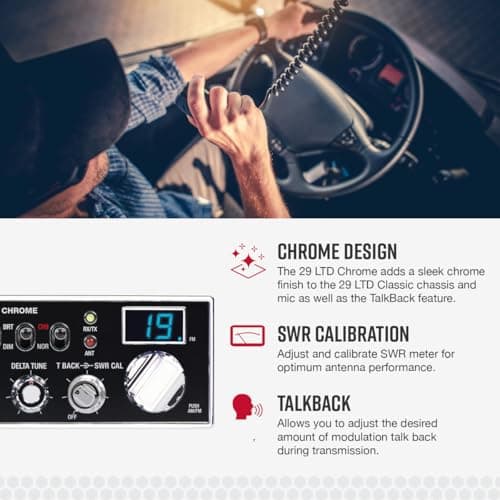 Cobra 29 LTD Chrome AM/FM Professional CB Radio - Easy to Operate, Emergency Radio, Instant Channel 9, 4-Watt Output, Full 40 Channels, Adjustable Receiver and SWR Calibration, Chrome 4