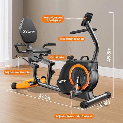 Recumbent Exercise Bike for Home Use, Quiet Recumbent Stationary Bikes for Adults & Seniors, 16-Level Resistance, Adjustable Seat, Supports 400LB, Pulse Sensors & LCD Display 5