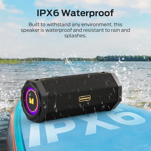Monster Speaker S200 Wireless Portable Bluetooth Speaker, 24H Playtime, IPX6 Waterproof, 50W Stereo Sound, Bluetooth 5.4, Dual Bass Speakers, Perfect for Home, Parties, and Travel.Black 5