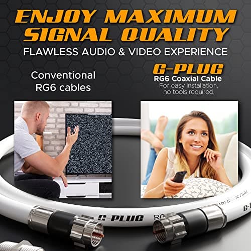 G-PLUG 10FT RG6 Coaxial Cable Connectors Set - High-Speed Internet, Broadband and Digital TV Aerial, Satellite Sky Cable Extension- Weather-Sealed Double Rubber O-Ring and Compression Connectors White 5