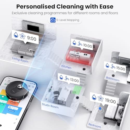 Proscenic Q8 Robot Vacuum Cleaner with Mop, Ultra Strong 6000Pa Robotic Vacuum with Lidar Navigation, 5 Real-Time Mapping, WiFi/Alexa/APP Remote Control Robot Hoover for Floor Carpet Pet Hair 5