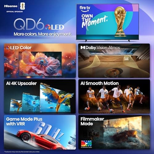 Hisense 55" Class QD6 Series (55QD6QF, 2025 Model) QLED 4K UHD Smart Fire TV, Voice Remote with Alexa, Dolby Vision, Dolby Atmos, Motion Rate 120, HDR 10+, Game Mode Plus, MEMC, VRR, ALLM 2