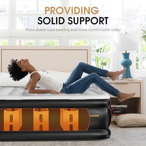 DIVON Air Mattress Full with Built in Pump,18’’High Blow Up Mattress Full with Wave Pattern,Self Inflation/Deflation Mattress in 3 Mins, Air Bed for Home&Camping,660lbs 4