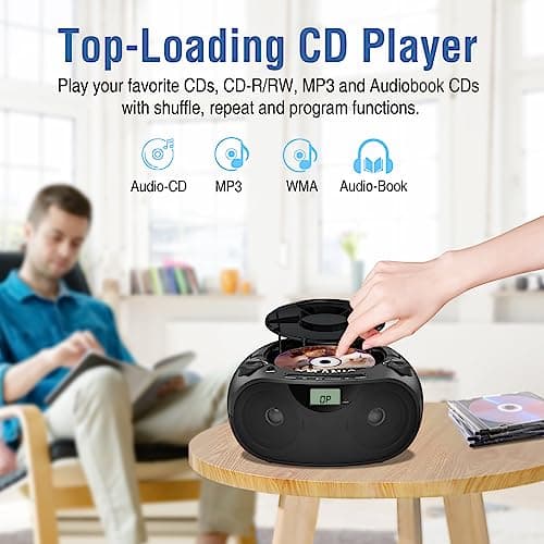 Nextron Portable CD Player Bluetooth Boombox with AM/FM Radio, USB, AUX-in, Headphone Jack, CD-R/RW & MP3-CD Compatible, Stereo Sound with Bass Boost, AC/Battery Operated – Black 4
