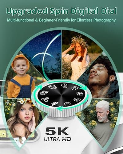 5K Digital Camera - WiFi 75MP Cameras for Photography - UHD Vlogging Camera for YouTube with 3" 180° Flip Screen - Autofocus Compact Video Travel Camara with 18X Zoom, 32GB SD Card, 2 Batteries 4