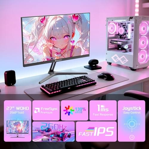SANSUI Gaming Monitor 27" 1440p 260hz/240hz WQHD 2K - Fast IPS 1ms FreeSync Premium 丨DCI-P3 98% 丨sRGB130% 丨HDR10 丨2×DisplayPort 1.4丨2×HDMI2.0 PC Gaming Monitor with Crosshair 2