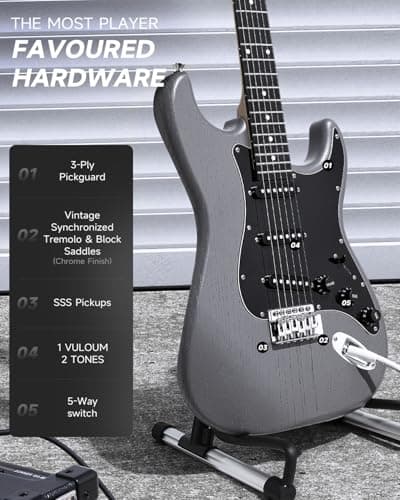 DONNER DST-80 Electric Guitar 39” Beginner Electric Guitar Kit with Amp, Classic SSS Pickup Complete with Gig Bag, Tuner, Capo, Strap, Picks, and Free Online Lessons 2