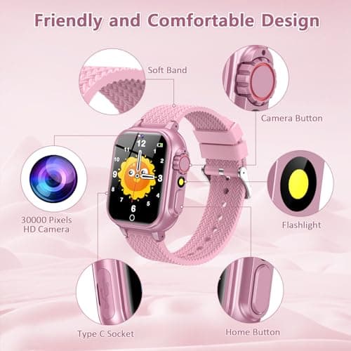 wepfum Kids Smart Watch for Girls Ages 5-12 with 32 Games, HD Touch Screen, Camera, Video/Audio Recording, Music Player, Alarm Clock 12/24, Christmas Birthday Gifts Toys for Girls Ages 4 5 6 7 8 9 10 3