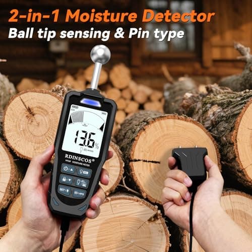 2-in-1 Pin & Pinless Moisture Meter, Digital Moisture Detector for Wood, Drywall & Building Materials, Large LCD Display, 3-Color Indicator, Calibration, Rechargeable Battery 2