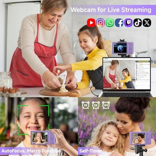 Digital Camera for Teens, FHD 4K 44MP Digital Camera Purple with 64GB SD Card 16X Digital Zoom, Cameras for Photography Compact Point and Shoot Camera for Teen Boys Girls Kids Autofocus Camera Digital 4