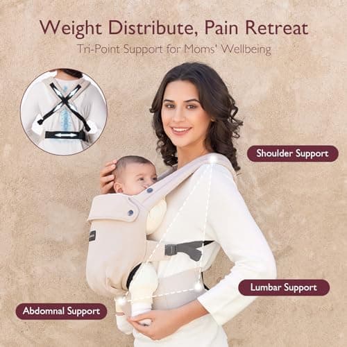 Momcozy Baby Carrier - Ergonomic, Cozy and Lightweight Carrier for 7-44lbs, Effortless to Put On, Ideal for Hands-Free Parenting, Enhanced Lumbar Support, Purehug for Infant to Toddler, Khaki 4