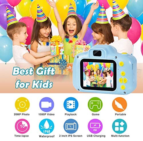 Agoigo Kids Waterproof Camera - Children Underwater HD Video Digital Camcorder, Portable Travel Toy for Toddler - Ideal Christmas Birthday Gifts for Boys Girls Age 3-12 with 32GB Card (Blue) 3