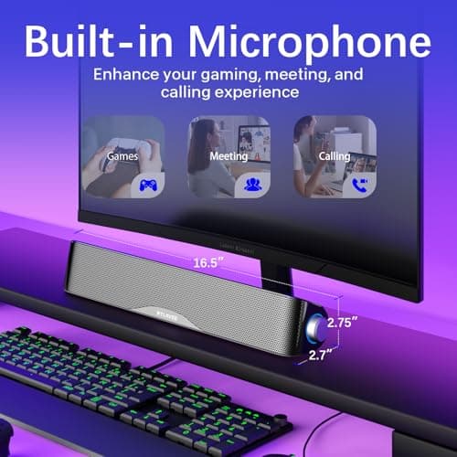 Computer Speakers, HiFi Sound Quality Computer Sound Bar, USB Powered PC Speakers, Bluetooth 5.0 and 3.5mm Aux-in Computer Speakers for Desktop, Laptop, PCs, Monitor, Tablets, Xbox, Gaming Speakers 5
