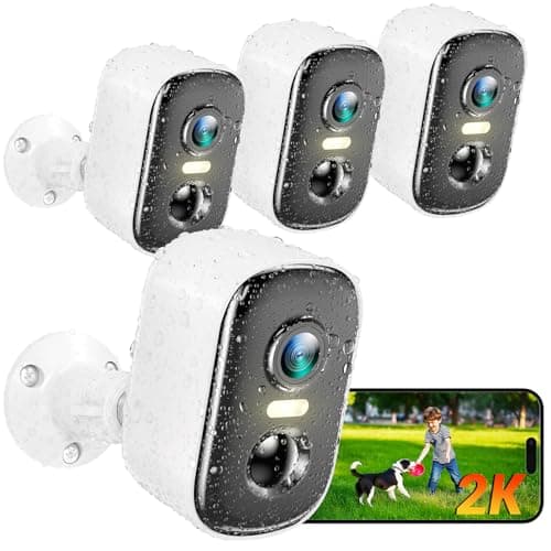Outdoor Security Camera Wireless, 2K Battery Powered WiFi Cameras for Home Security with AI Motion Detection, Color Night Vision, Siren Alarm, 2-Way Talk, IP66 Waterproof, Cloud/SD Storage (4 Pack)