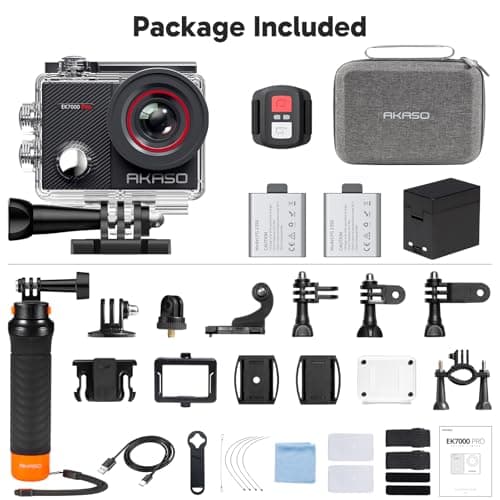 AKASO EK7000 Pro 4K30 Action Camera with Touch Screen EIS 131FT Waterproof Underwater Camera 5X Zoom Remote Control with Waterproof Floating Hand Grip Bundle and Carrying Case Accessories Kit Bundle 5