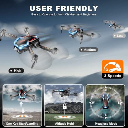 Drone with Camera for Adults, 2K HD FPV Drones with Upgrade Altitude Hold, One-Key Take Off/Landing, Speed Adjustment, Headless Mode, 2 Batteries, Toys Gifts for Teen Boys Girls, Beginner 4