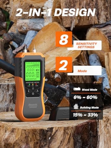 Mecurate Digital Pin Type Wood Moisture Meter with 3 Colored Indicators, Moisture Detector 2 Mode 8 Calibration Large Backlit for Wood, Wall, Firewall (Orange) 3