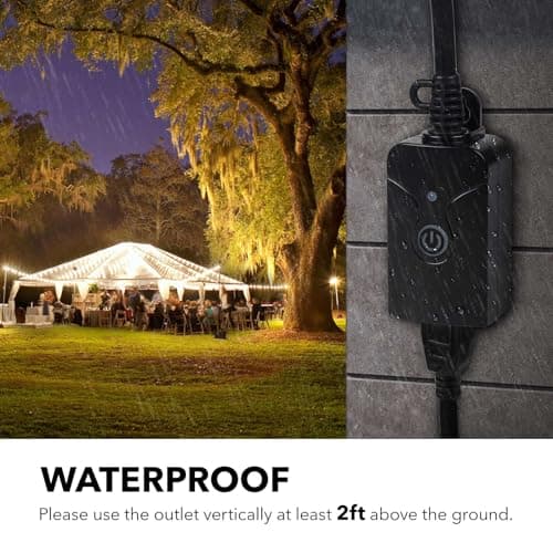 HBN Outdoor Indoor Wireless Remote Control 3-Prong Outlet Weatherproof Heavy Duty 15 A Compact 1 Remote 3 Outlets with Remote 6-inch Cord 100ft Range ETL Listed (Battery Included) 3