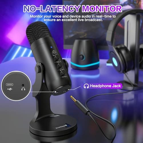 ZealSound USB Microphone,Condenser Computer PC Mic,Plug&Play Gaming Microphones for PS 4&5.Headphone Output&Volume Control,Mic Gain Control,Mute Button Vocal,YouTube Podcast on Mac&Windows(Black) 5