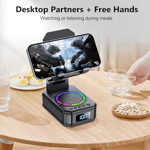 Gifts for Men Women, Cell Phone Stand with Wireless Bluetooth Speaker, Colorful LED Lights, Anti-Slip Base HD Surround Sound, Rechargeable (3000mAh), for Teens, Men, Women for Christmas 5