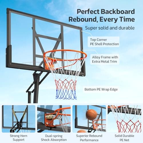 Yohood Basketball Hoop Outdoor Portable, 10ft Quickly Adjustable Basketball Goal System with 44 Inch PC Backboard & Wheels for Court/Backyard/Driveway 3