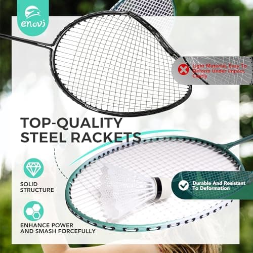 ENOVI EasyGo Badminton Set, with Net, 4 Racket, 4 Birdies, Portable Storage Box, for Backyards, Outdoor Games, Yard Games 4
