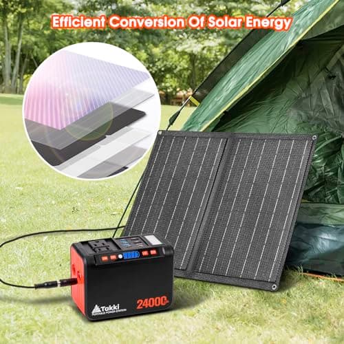 Takki 120W Peak Solar Generator Portable Power Station with 21W Panels, 88Wh Solar Charger Power Bank AC DC USB Ports for Camping Tent Laptop Outdoor Emergency 5