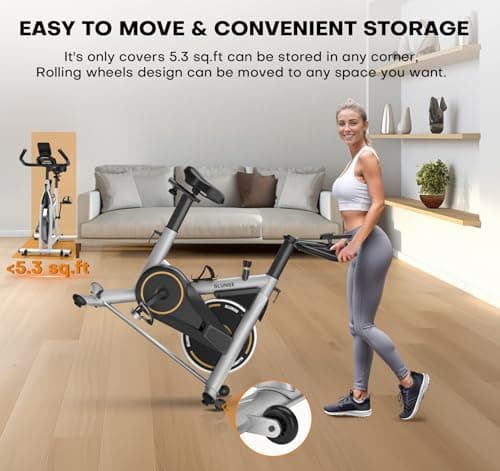 Exercise Bike, Adjustable Magnetic Resistance Stationary Bikes for Home with App Compatible, Quiet Indoor Cycling Bike with 350lbs Weight Capacity Comfortable Seat, Digital Monitor & Phone Mount 5