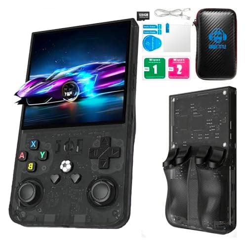 R36MAX Retro Handheld Game Console,Retro Gaming Console with 18000+ Games 128GB Card,4 Inch IPS Screen, Portable Video Gaming, Plug and Play Gameboy for Adults(Gray and Black)