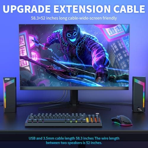 Computer Speakers, 2 in 1 PC Speaker , Gaming Speakers for PC Computer Laptop Desktop Monitor, RGB Speakers with Touch Sensitive Lighting, USB Powered 3.5mm Aux（Package Only Two Speaker, No Soundbar） 4