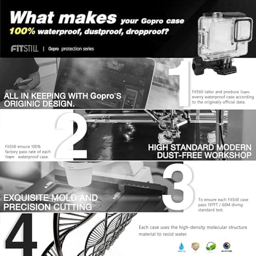FitStill 196FT/60M Underwater Waterproof Diving Housing Compatible for Go Pro Hero 4K,Protective Dive Case Shell with Mount Hero4K 2024 Action Camera Accessories Kit 2