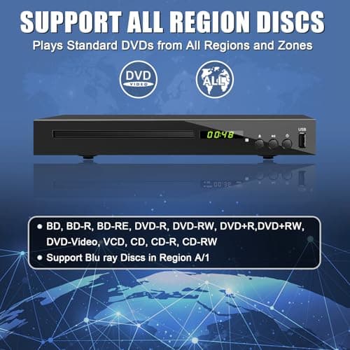HD Blu Ray Player, Blue Ray/DVD/CD Player for TV, Play Region A/1 Blu-ray Disc and All Region DVD Discs, Blu-ray DVD Player with HDMI/AV/Coaxial Output, USB Input, Built-in PAL NTSC (Zone 1 Blu-ray) 4