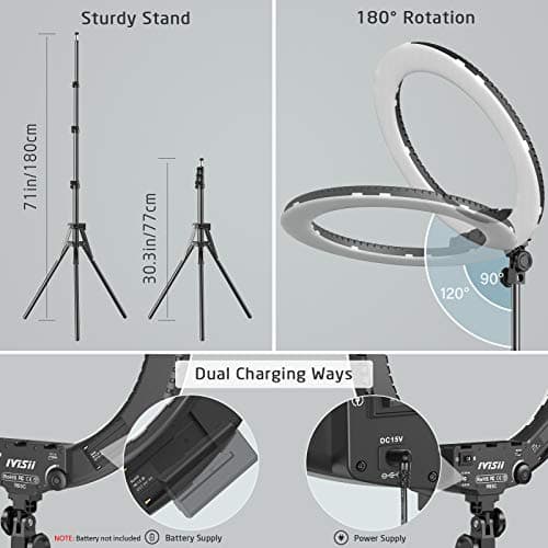 18 inch Ring Light with Stand,60W Bi-Color 3000-5800K Professional Ring Lights with Tripod for Makeup Vlog, Tattoo Large Ring Light for Phone Camera Tablet 5