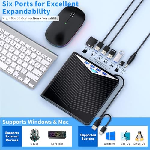 Dainty External Blu-ray Drive Support for Blu-ray DVD/CD Player/Read/Write, USB 3.0 &/Type-C, Support for Blu-ray/DVD/CD, BD Drive, Windows 7-11 & Mac, PC-Compatible, M-DISC(Black) 4