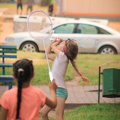 OGEENIER Badminton Rackets, 4 Pack, Lightweight Badminton Racquet for Beginner, Pink and Blue Badminton Set with 6 Nylon Shuttlecocks 4