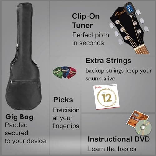 Fender Dreadnought Acoustic Guitar - Sunburst Bundle with Gig Bag, Tuner, Strings, Picks, and Austin Bazaar Instructional DVD 3