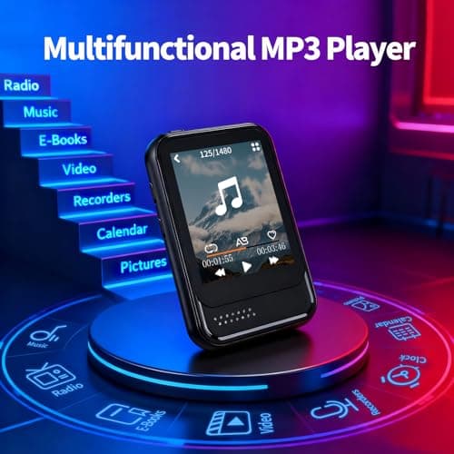 MP3 Player with Bluetooth,Mini MP3 Player with Speaker,Built-in Micro SD Card Slot,Portable Music Player with FM Radio,Video,Voice Recorder,Earphones, for Kids,Sports and Gifts,Max 512GB Expand 5